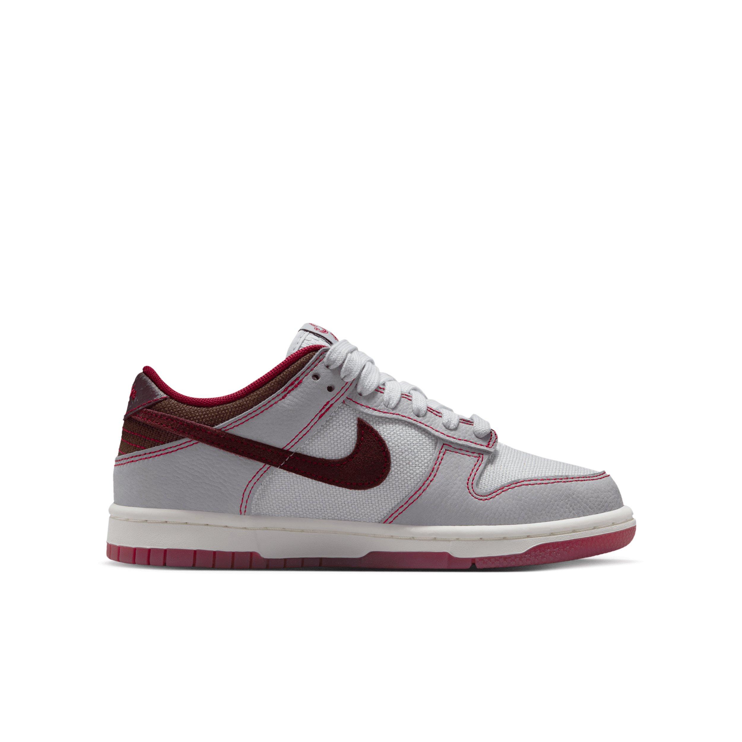 Nike Dunk Low LV8 1 "Pure Platinum/Wolf Grey/Team Red/Burgundy Crush" Grade School Boys' Shoe - PLATINUM/GREY/RED/BURGUNDY
